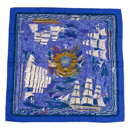 Hermes Silk Scarf Carre 90 "HENRY F SMITH SAILOR" Blue Silk Scarf