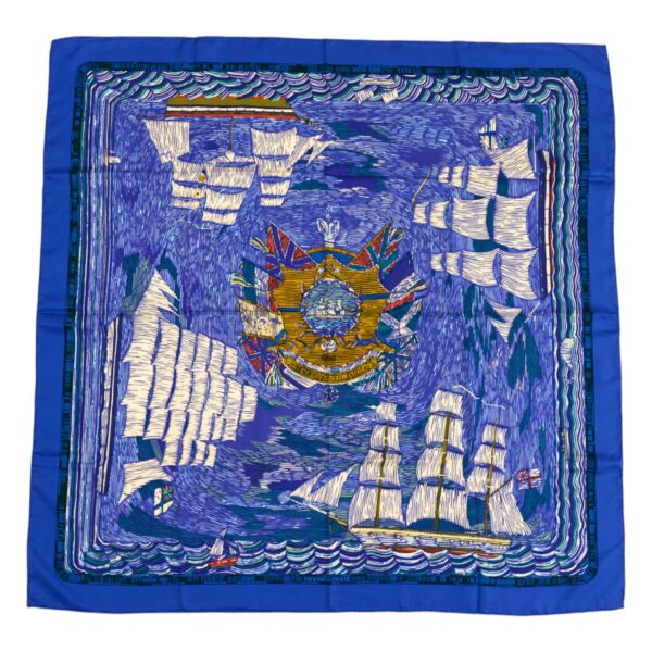 Hermes Silk Scarf Carre 90 "HENRY F SMITH SAILOR" Blue Silk Scarf