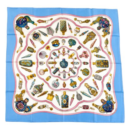 Hermes Silk Scarf Carre 90 "Qu'Importe Le Flacon" Blue Silk Scarf