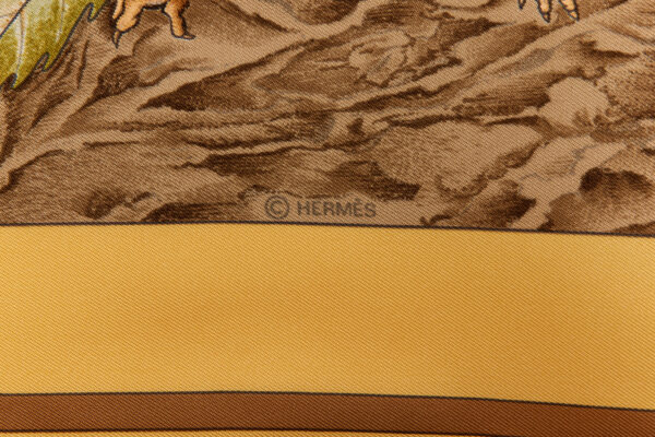 Hermes Silk Scarf Carre 90 "Casse Noisette Squirrel" Yellow Silk Scarf - Image 7