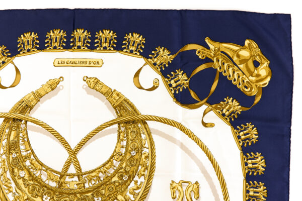 Hermes Silk Scarf Carre 90 "LES CAVALIERS D’OR" Blue Silk Scarf - Image 3