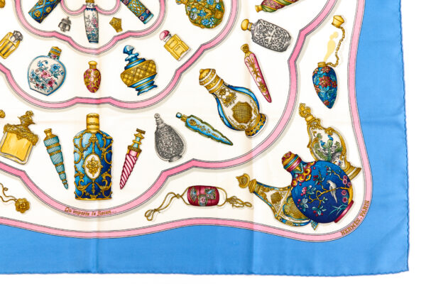 Hermes Silk Scarf Carre 90 "Qu Importe Le Flacon" Blue Silk Scarf - Image 6
