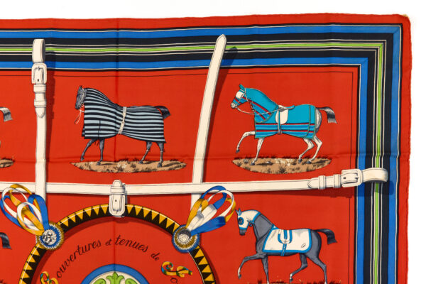 Hermes Silk Scarf Carre 90 "Couvertures et Tenues de Jour" Red Silk Scarf - Image 3