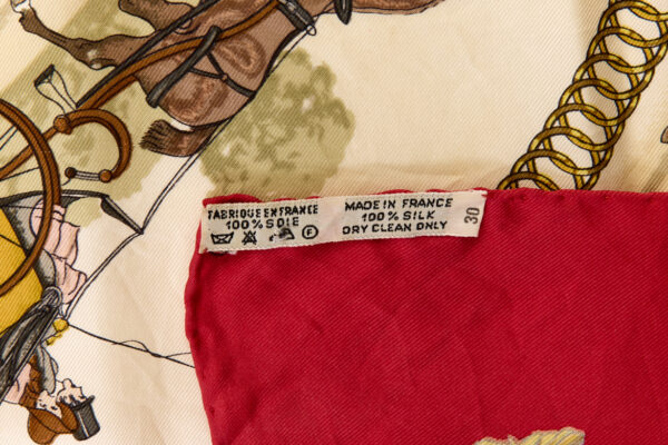 Hermes Silk Scarf Carre 90 "LA PROMENADE DE LONGCHAMPS" Red Silk Scarf - Image 8