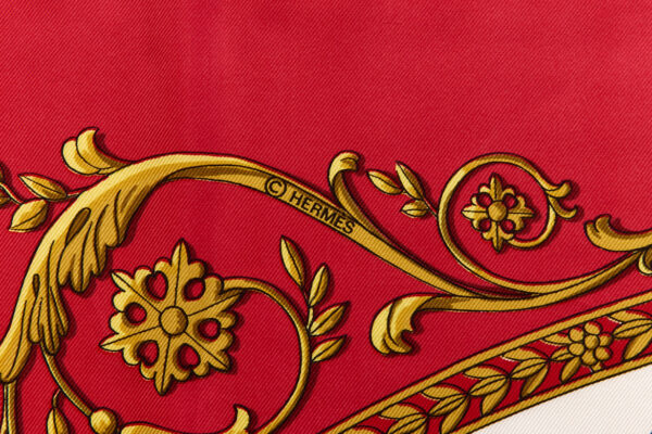 Hermes Silk Scarf Carre 90 "LA PROMENADE DE LONGCHAMPS" Red Silk Scarf - Image 7