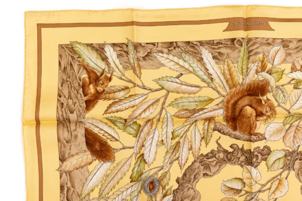 Hermes Silk Scarf Carre 90 "Casse Noisette Squirrel" Yellow Silk Scarf - Image 2