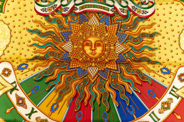 Hermes Silk Scarf Carre 90 "CARPE DIEM" Yellow Silk Scarf - Image 4