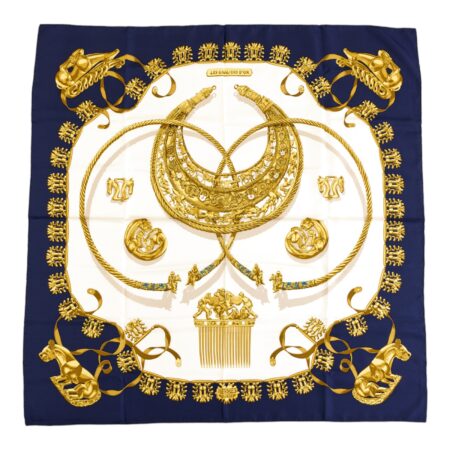 Hermes Silk Scarf Carre 90 "LES CAVALIERS D’OR" Blue Silk Scarf
