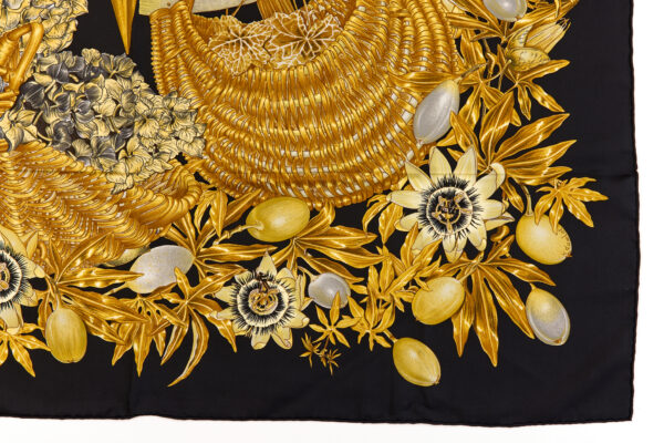 Hermes Silk Scarf Carre 90 "PASSIFLORES" Black Silk Scarf - Image 6
