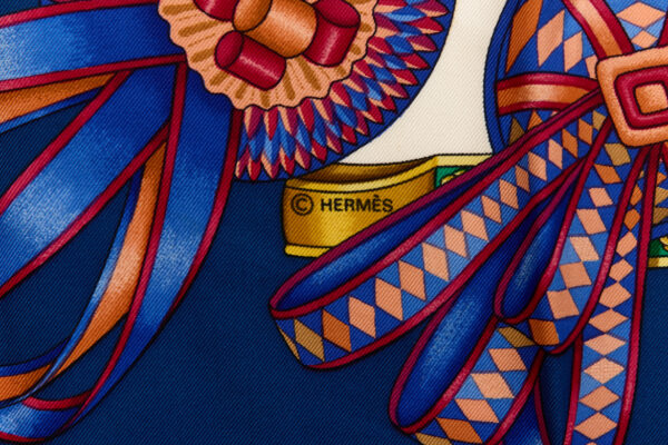 Hermes Silk Scarf Carre 90 "Les Rubans du Cheval" Blue Silk Scarf - Image 7
