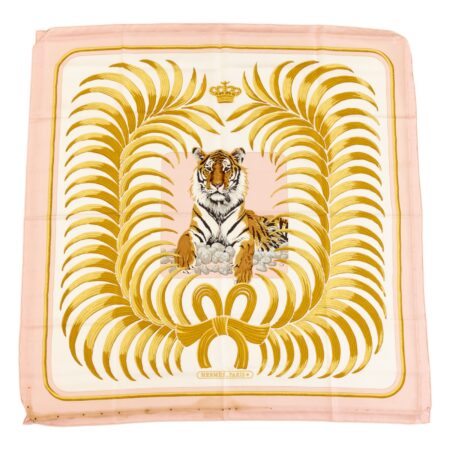 Bad! Hermes Silk Scarf Carre 90 "Tiger Royal" Pink Silk Scarf