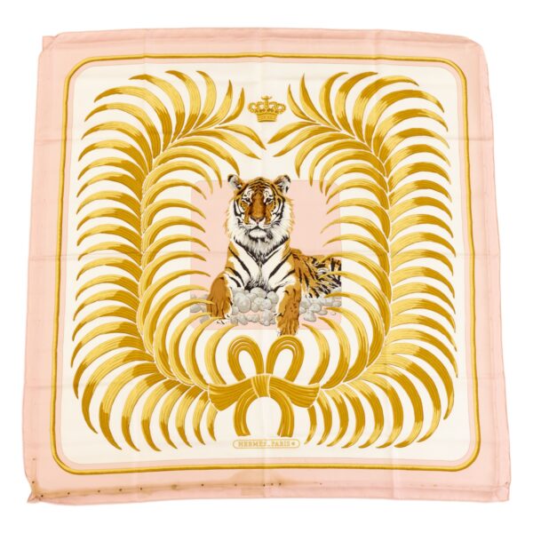 Bad! Hermes Silk Scarf Carre 90 "Tiger Royal" Pink Silk Scarf