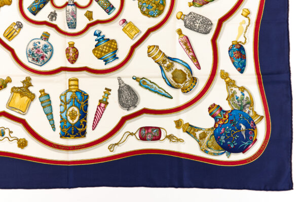 Hermes Silk Scarf Carre 90 "Qu'Importe Le Flacon" Blue Silk Scarf - Image 6