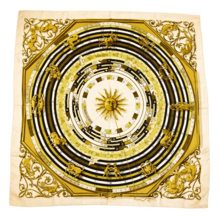 Hermes Silk Scarf Carre 90 "DIES ET HORE" White Silk Scarf