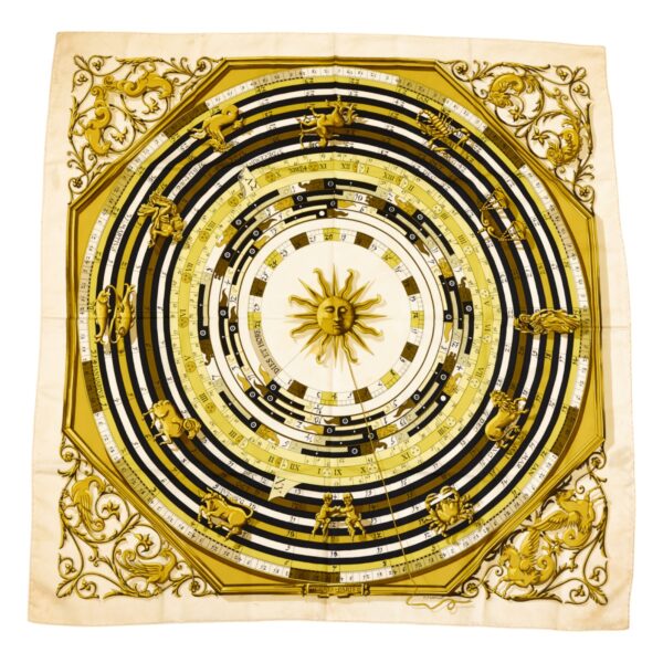 Hermes Silk Scarf Carre 90 "DIES ET HORE" White Silk Scarf