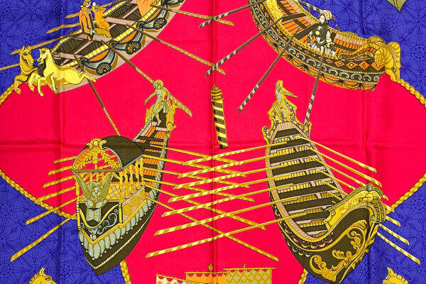 Hermes Scarf 90 "Les Bisson de Venise" Blue , Navy, 100% Silk Scarf 35" - Image 4