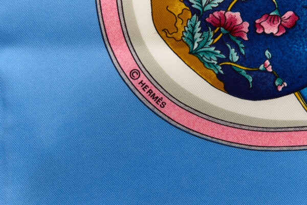 Hermes Silk Scarf Carre 90 "Qu'Importe Le Flacon" Blue Silk Scarf - Image 7