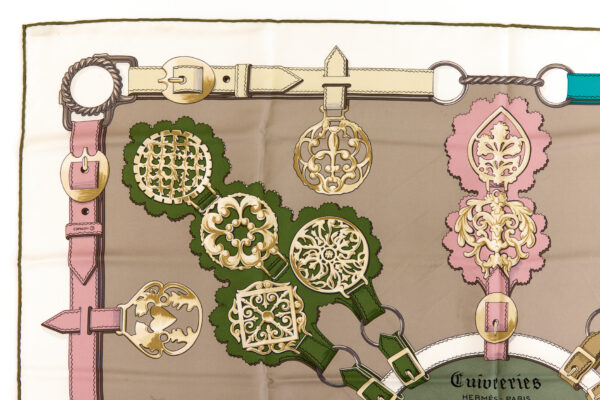 Rare! Hermes Silk Scarf Carre 90 "Cuivreries" Grey Silk Scarf - Image 2