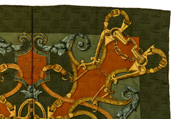 Hermes Silk Scarf Carre 90 "L'INSTRUCTION DU ROY" Green Silk Scarf - Image 3