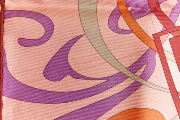 Hermes Silk Scarf Carre 90 "COMME HISTOIRES" Pink Silk Scarf - Image 7