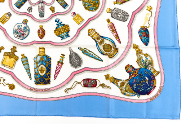 Hermes Silk Scarf Carre 90 "Qu'Importe Le Flacon" Blue Silk Scarf - Image 6