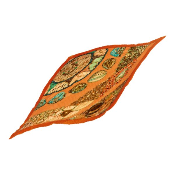 Hermes Silk Scarf Carre 90 "Rocaille" Orange Silk Pleats Scarf