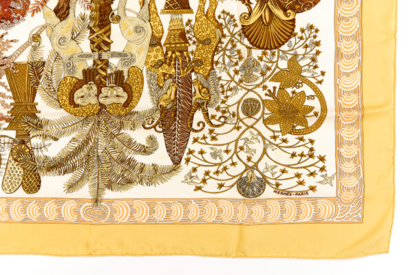 Hermes Silk Scarf Carre 90 "Les Legendes de L'arbre" Yellow Silk Scarf - Image 6