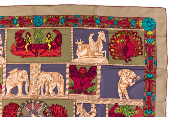 Hermes Silk Scarf Carre 45 "TORANA" Brown Silk Scarf - Image 3