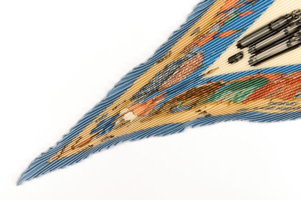 Hermes Silk Scarf Carre 90 "CHARMES DES PLAGES NORMANDES" Blue Silk Pleats Scarf with Box - Image 5
