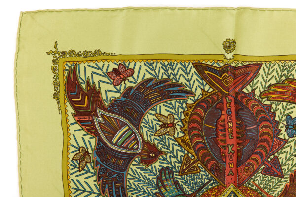 Hermes Silk Scarf Carre 45 "LEGENDE KUNA" Green Silk Scarf - Image 2