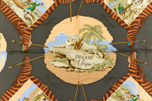 Hermes Silk Scarf Carre 90 "La Chasse en Afrique" Red Silk Scarf - Image 4