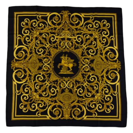 Hermes Silk Scarf Carre 90 "LES TUILERIES" Black Silk Scarf