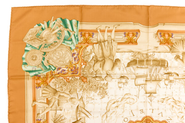 Hermes Silk Scarf Carre 90 "AZVLEJOS" Orange Beige Silk Scarf - Image 2