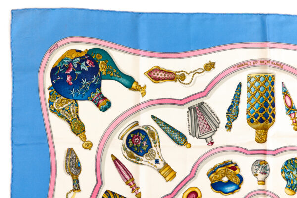 Hermes Silk Scarf Carre 90 "Qu Importe Le Flacon" Blue Silk Scarf - Image 2