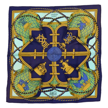 Hermes Silk Scarf Carre 45 "GRANDE TENUE" Blue Silk Scarf