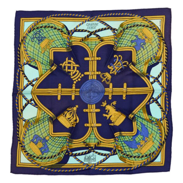 Hermes Silk Scarf Carre 45 "GRANDE TENUE" Blue Silk Scarf