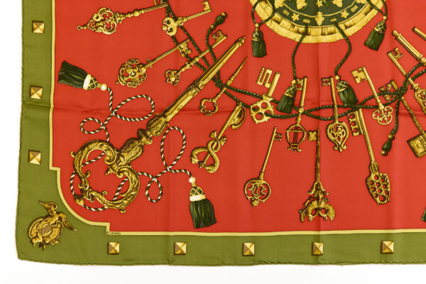 Hermes Silk Scarf Carre 90 "LES CLES" Green Silk Scarf - Image 5