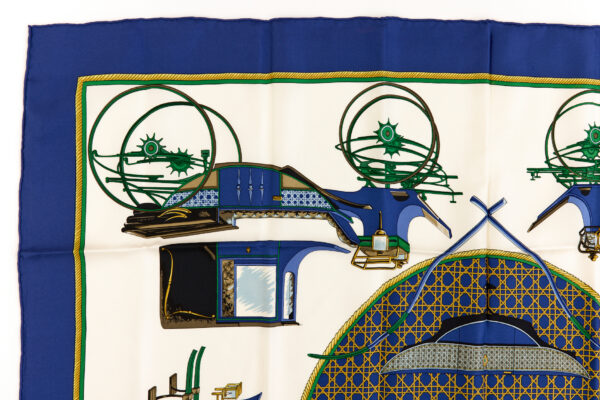 Hermes Silk Scarf Carre 90 "Les Voitures a Transformation" Blue Silk Scarf - Image 2