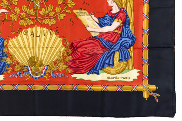 Hermes Silk Scarf Carre 90 "LIBERTE EGALITE FRATERNITE REPUBLIQUE FRANCAISE" Black Silk Scarf - Image 6