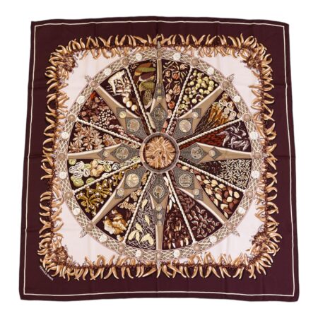 Hermes Silk Scarf Carre 90 "AUX PAYS DES EPICES" Brown Silk Scarf