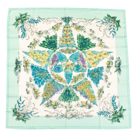 Hermes Silk Scarf Carre 90 "Pythagore" Blue Green Silk Scarf