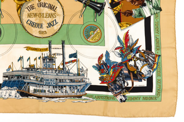 Hermes Silk Scarf Carre 90 "The Original New Orleans Creole Jazz 1923" Beige Silk Scarf - Image 6