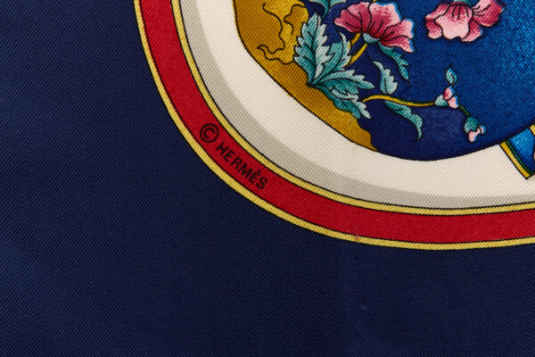 Hermes Silk Scarf Carre 90 "Qu'Importe Le Flacon" Blue Silk Scarf - Image 7