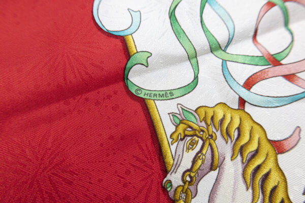 Hermes Scarf 90 "Luna Park" Red 100% Silk Scarf 35" - Image 7