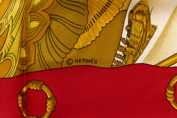 Hermes Silk Scarf Carre 90 "Soleil de Soie" Red Silk Scarf - Image 7