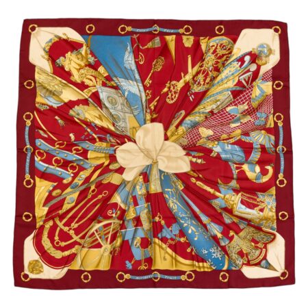 Hermes Silk Scarf Carre 90 "Soleil de Soie" Red Silk Scarf