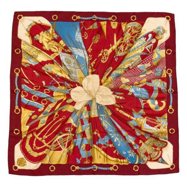 Hermes Silk Scarf Carre 90 "Soleil de Soie" Red Silk Scarf