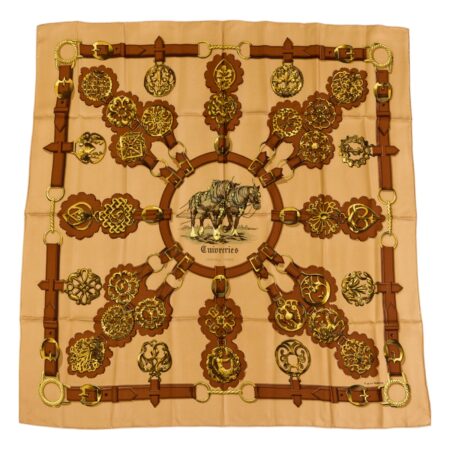 Hermes Silk Scarf Carre 90 "Cuivreries" Brown Silk Scarf