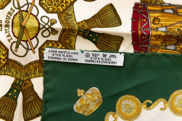 Hermes Silk Scarf Carre 45 "LES TAMBOURS" Grenn Silk Scarf - Image 8