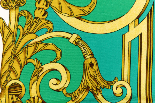 Hermes Silk Scarf Carre 90 "LES TUILERIES" Green Silk Scarf - Image 7